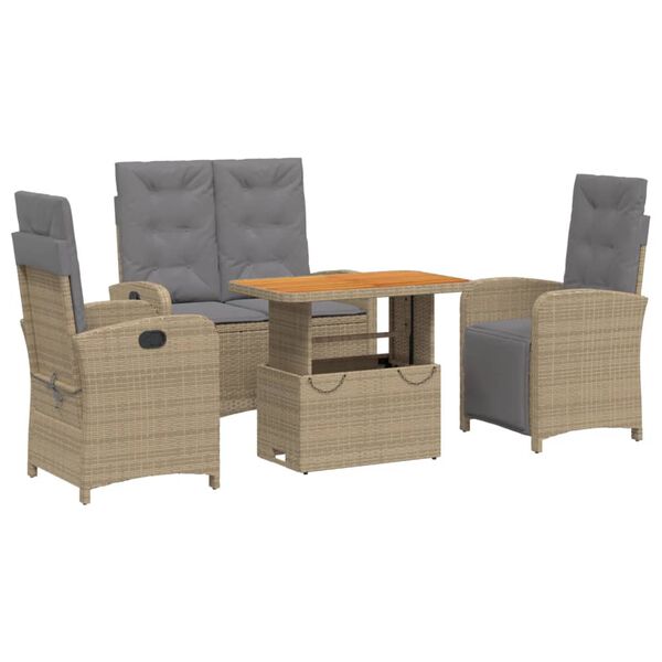 vidaXL Set da Pranzo da Giardino 4 pz con Cuscini Beige in Polyrattan