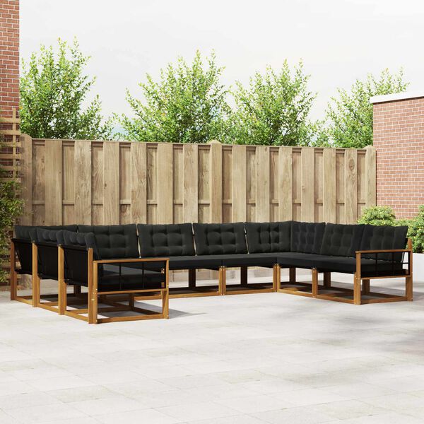 vidaXL Set di divani da esterno con cuscino 9 pcs Naturale e Nero