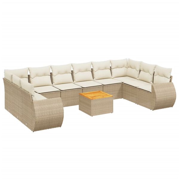 vidaXL Set Divani da Giardino 11 pz con Cuscini Beige in Polyrattan