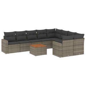 vidaXL Set Divano da Giardino 10 pz con Cuscini Grigio in Polyrattan