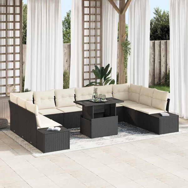 vidaXL Set Divano da Giardino 11 pcs Nero Poly Rattan