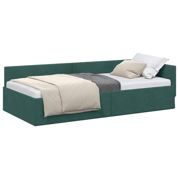 vidaXL Cornice del letto ad angolo Verde Scuro 90 cm x 190 cm Velluto