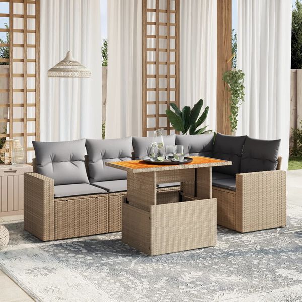 vidaXL Set Divano da Giardino 6 pz con Cuscini Beige in Polyrattan