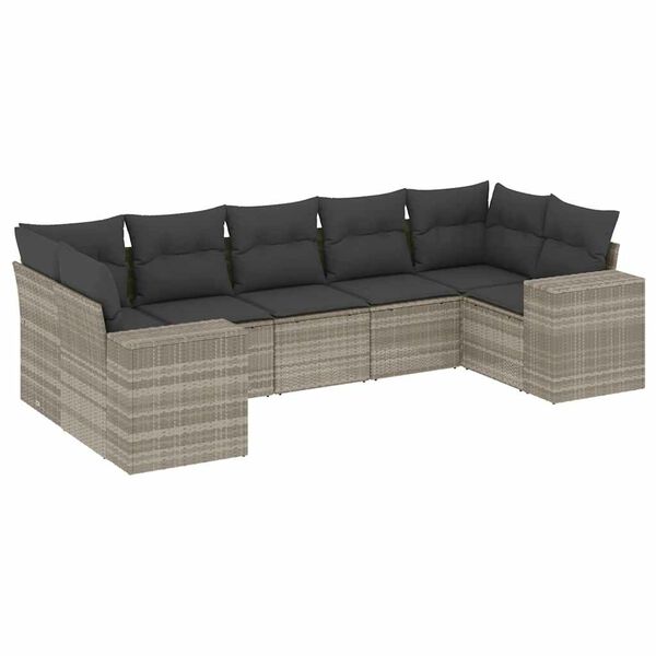 vidaXL Set Divani da Giardino 7pz con Cuscini Grigio Chiaro Polyrattan