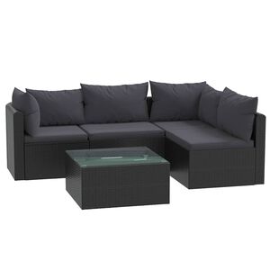 vidaXL Set Divani da Giardino 5 pz con Cuscini in Polyrattan Nero