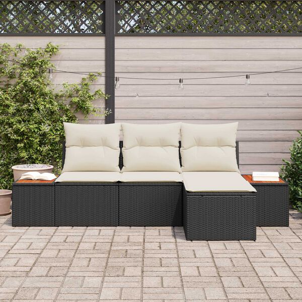 vidaXL Set Divano da Giardino con cuscino 4 pcs Nero e Crema