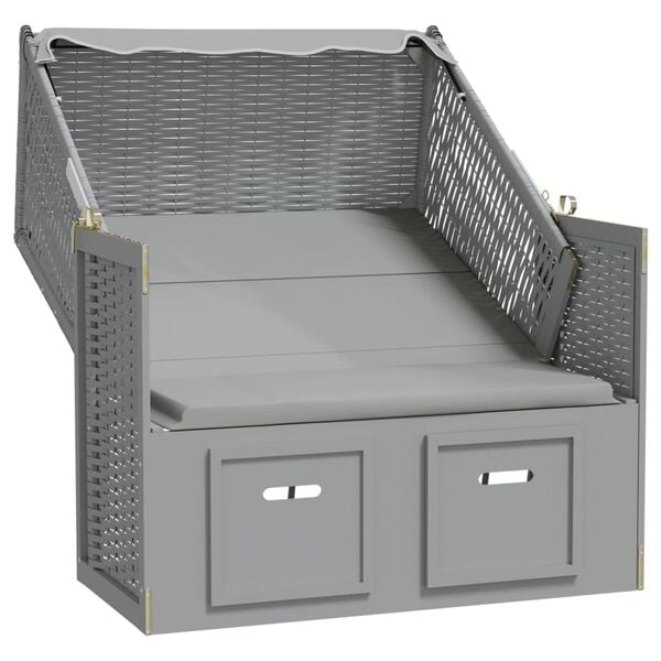 vidaXL Strandkorb con Tettoia in Polyrattan e Legno Massello Grigio
