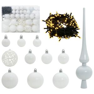 vidaXL Set di Palle di Natale con 150 LED 61 pcs Bianco Plastica