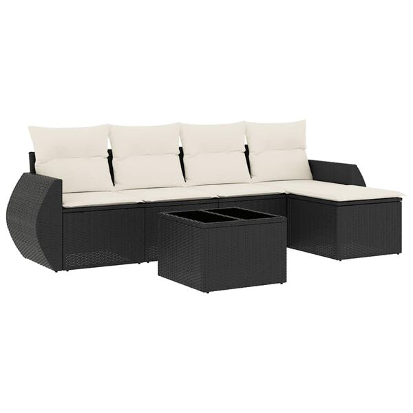 vidaXL Set Divano da Giardino 6 pz con Cuscini Nero in Polyrattan