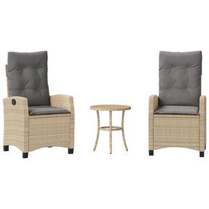 vidaXL Set da Bistr&ograve; 3 pz con Cuscini Beige Misto in Polyrattan