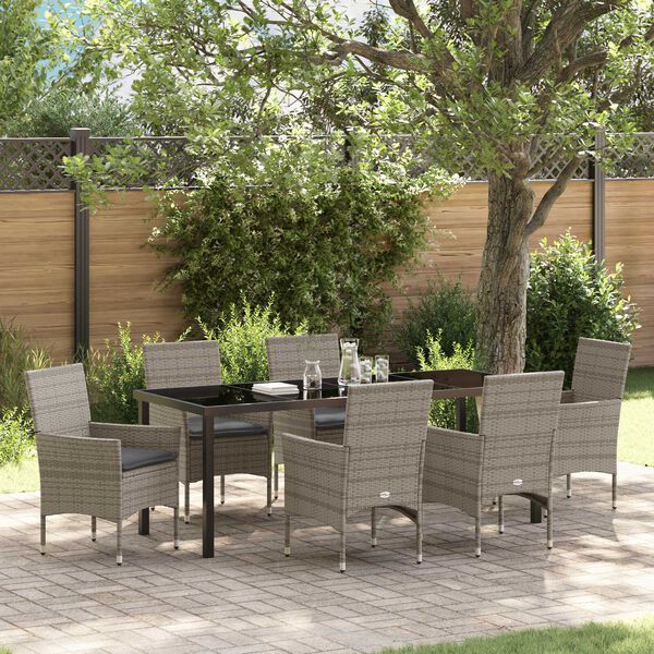vidaXL Set da Pranzo per Giardino con cuscino 7 pcs Grigio polyrattan