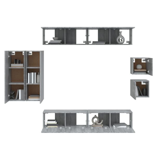 vidaXL Set Mobili Porta TV 8pz Grigio Sonoma in Legno Multistrato