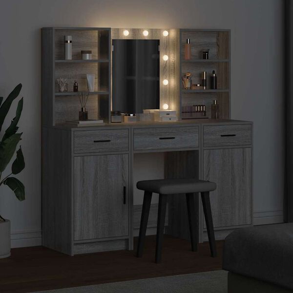vidaXL Set da tavolo da trucco con LED con porta 3 pcs Grigio Sonoma