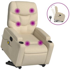 vidaXL Poltrona Alzapersona Massaggiante Reclinabile Crema in Tessuto
