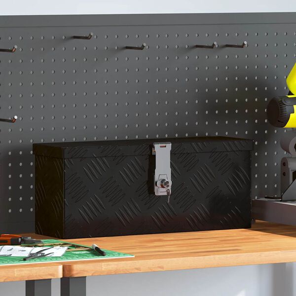 vidaXL Contenitore Portaoggetti Nero 50x15x20,5 cm in Alluminio