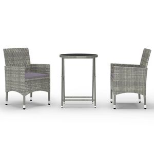 vidaXL Set Bistrot Giardino 3 pz Polyrattan e Vetro Temperato Grigio