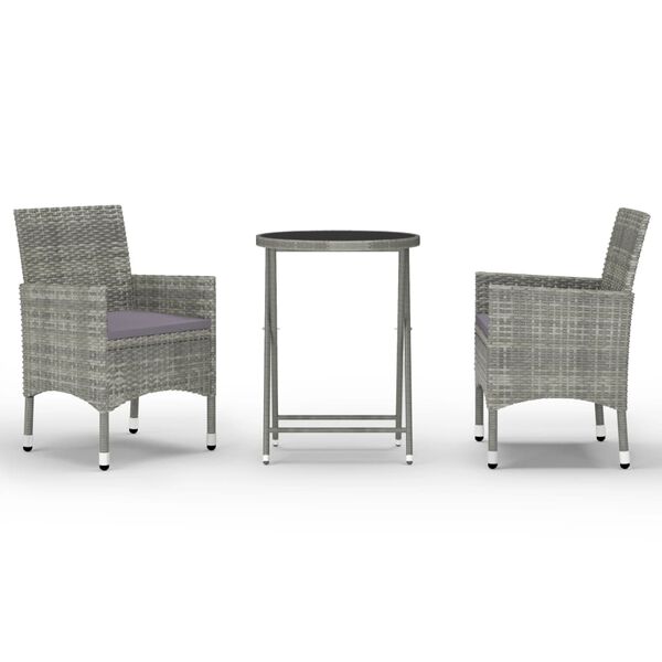 vidaXL Set Bistrot Giardino 3 pz Polyrattan e Vetro Temperato Grigio