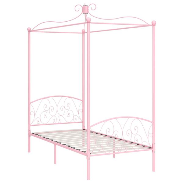 vidaXL Letto a Baldacchino Rosa in Metallo 90x200 cm