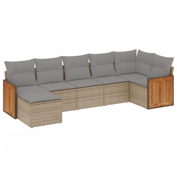 vidaXL Set Divani da Giardino 7 pz con Cuscini Beige in Polyrattan