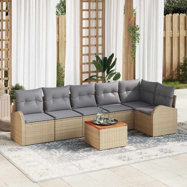 vidaXL Set Divano da Giardino con cuscino 7 pcs Beige polyrattan