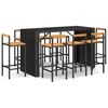 vidaXL Set Bar Giardino 9 pz Nero Polyrattan e Legno Massello Acacia