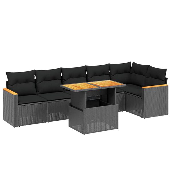 vidaXL Set Divani da Giardino con Cuscini 7pz Nero Polyrattan