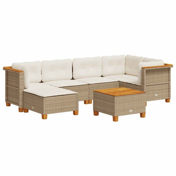 vidaXL Set Divani da Giardino 7 pz con Cuscini Beige in Polyrattan