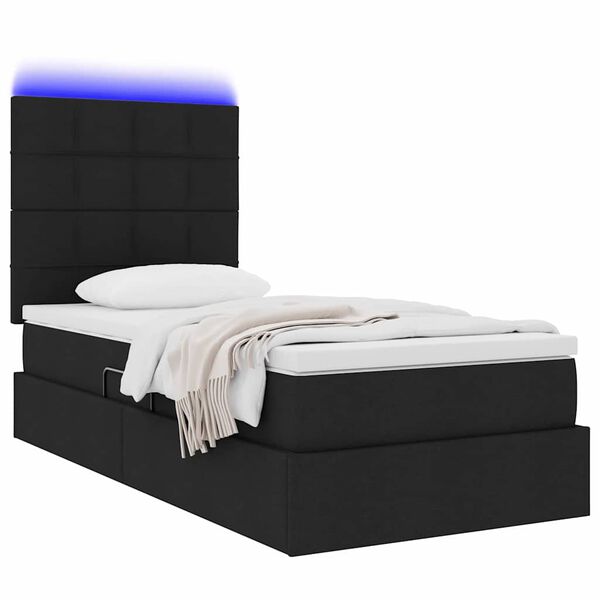 vidaXL Letto con contenitore e LED con led Nero 90 x 190 cm Poliestere