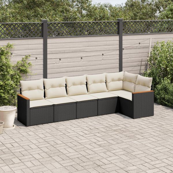 vidaXL Set Divano da Giardino 6 pz con Cuscini Nero in Polyrattan