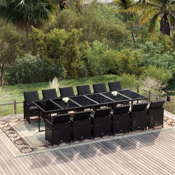 vidaXL Set da Pranzo per Giardino 13 pz con Cuscini in Polyrattan Nero