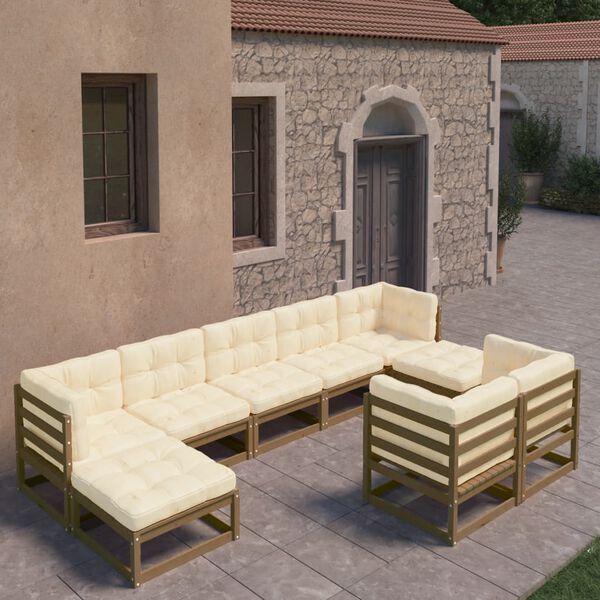 vidaXL Set Salotto Giardino e Cuscini 9 pz Legno Massello Pino Ambra