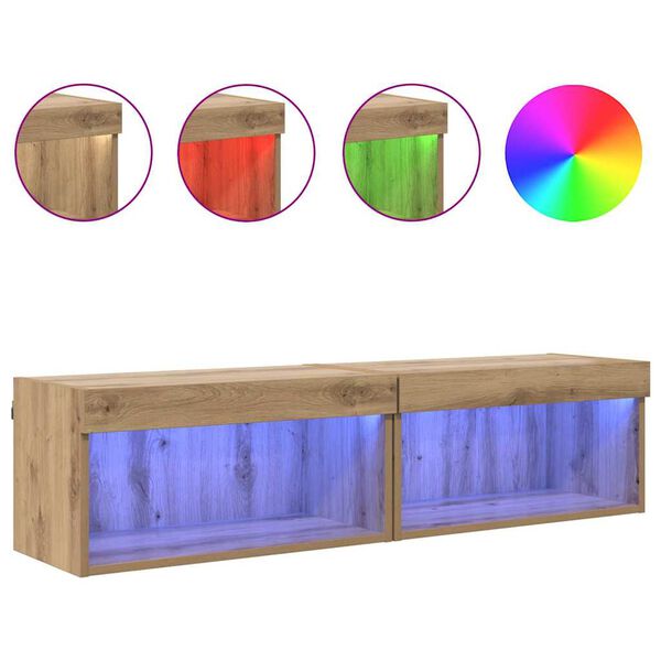 vidaXL Set mobile TV con led Rovere artigianale Legno multistrato