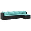 vidaXL Set Divani da Giardino 5 pz con Cuscini Nero in Polyrattan