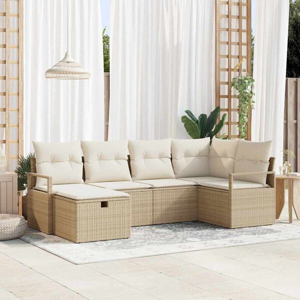 vidaXL Set di divani con cuscino 6 pcs Beige e Crema polyrattan