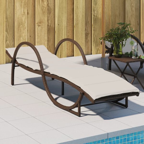 vidaXL Lettino Prendisole con Cuscino Marrone 60x199x42 cm Polyrattan