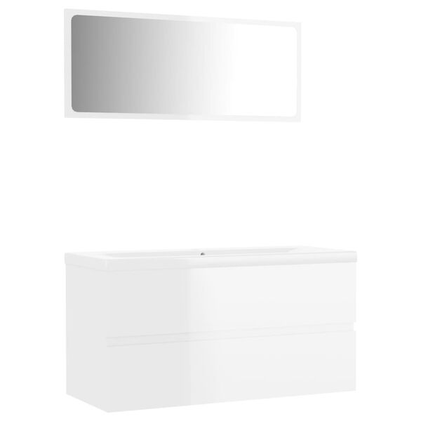 vidaXL Set Mobili da Bagno Bianco Lucido in Legno Multistrato