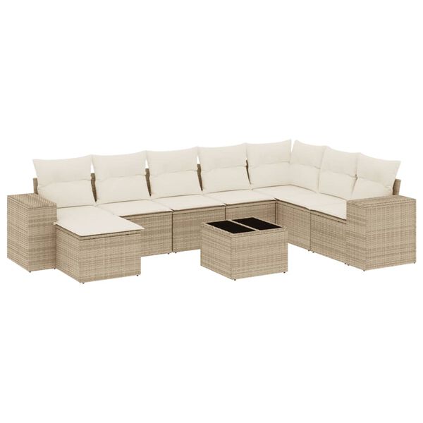 vidaXL Set Divano da Giardino 9 pz con Cuscini Beige in Polyrattan