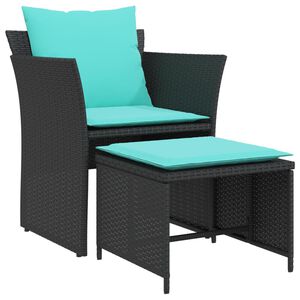 vidaXL Poltrona da Giardino con Poggiapiedi in Polyrattan Nero