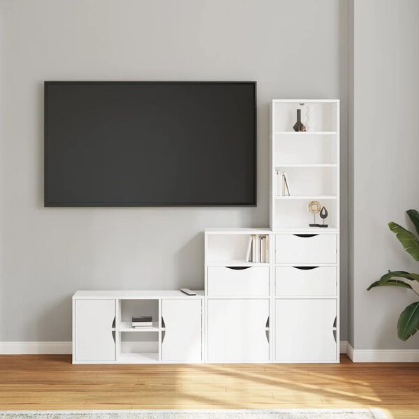 vidaXL Mobile TV 4 pz con Contenitore ODDA Bianco in Legno di Pino