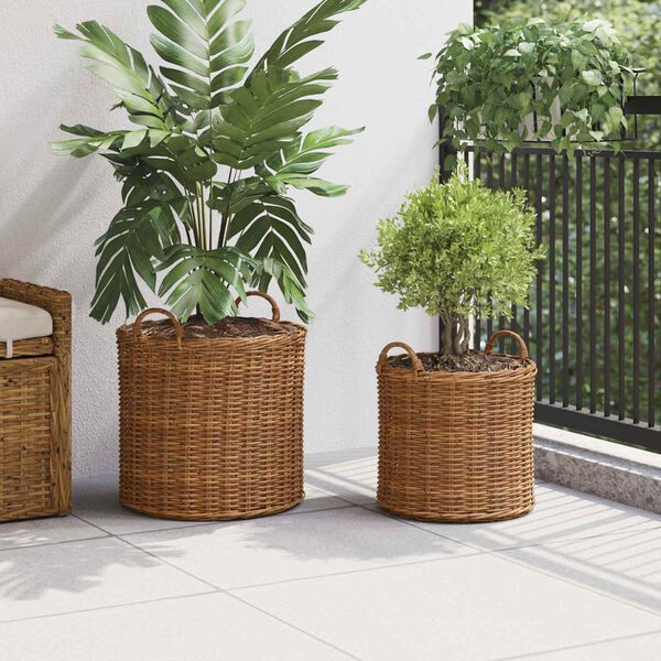 vidaXL Cestino per piante con archiviazione 2 pcs Marrone Rattan Lacak