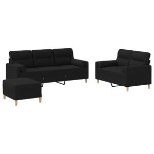 vidaXL Set Divani 3 pz con Cuscini Nero in Tessuto