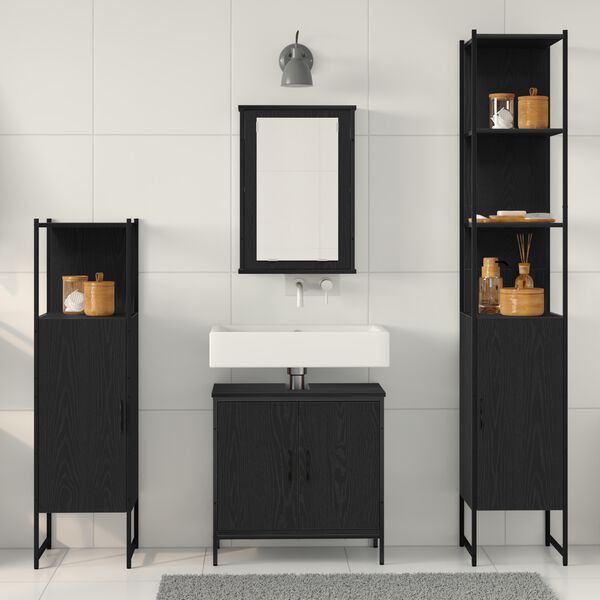 vidaXL Set di mobili per il bagno 4 pcs Nero Legno multistrato
