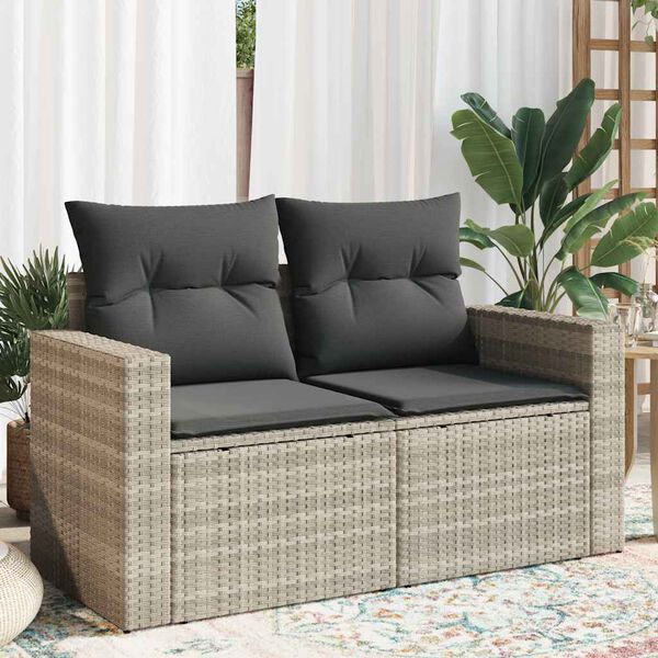 vidaXL Divano da Giardino con Cuscini 2 Posti Grigio Chiaro Polyrattan