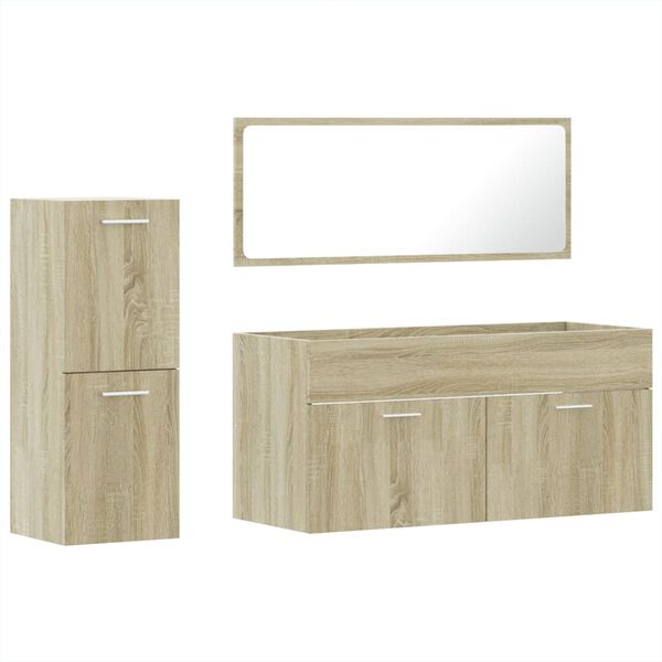 vidaXL Set Mobili da Bagno 3 pz Rovere Sonoma in Legno Multistrato