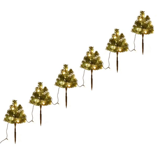 vidaXL Sentiero Alberi di Natale 6 pz con LED Bianco Caldo 45 cm PVC