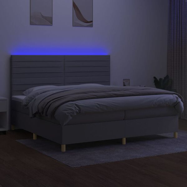 vidaXL Letto a Molle Materasso e LED Grigio Chiaro 200x200 cm Tessuto