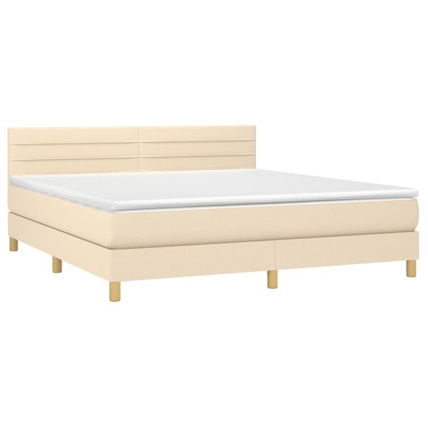 vidaXL Letto a Molle con Materasso e LED Crema 180x200 cm in Tessuto