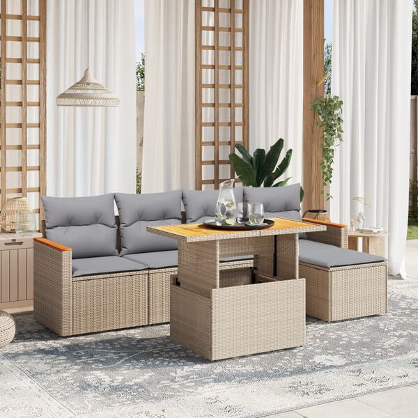 vidaXL Set Divano da Giardino 6 pz con Cuscini Beige in Polyrattan