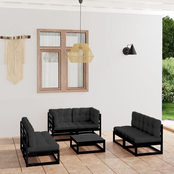 vidaXL Set Divani da Giardino 7 pz con Cuscini Legno Massello di Pino