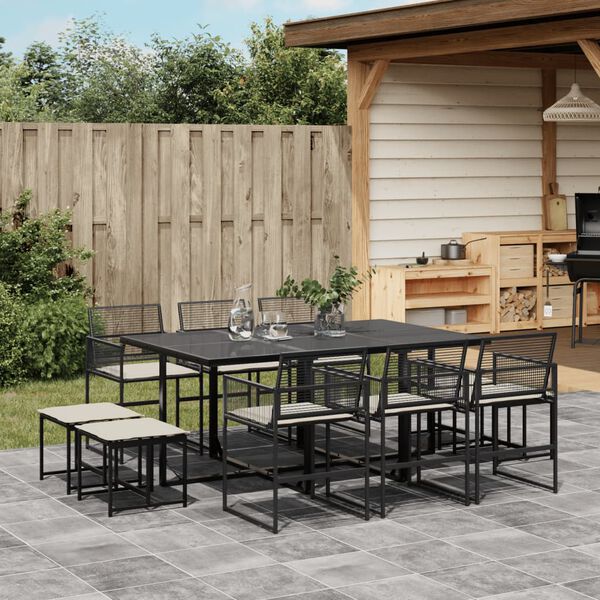 vidaXL Set da Pranzo da Giardino 11 pz con Cuscini in Polyrattan Nero